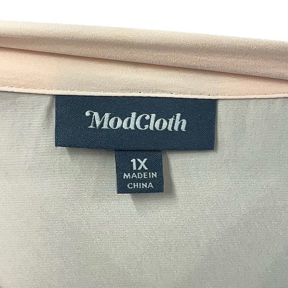 ModCloth HBIC Blouse 1X Blush Pink Silky Tie Neck Retro Office Top - Picture 4 of 6